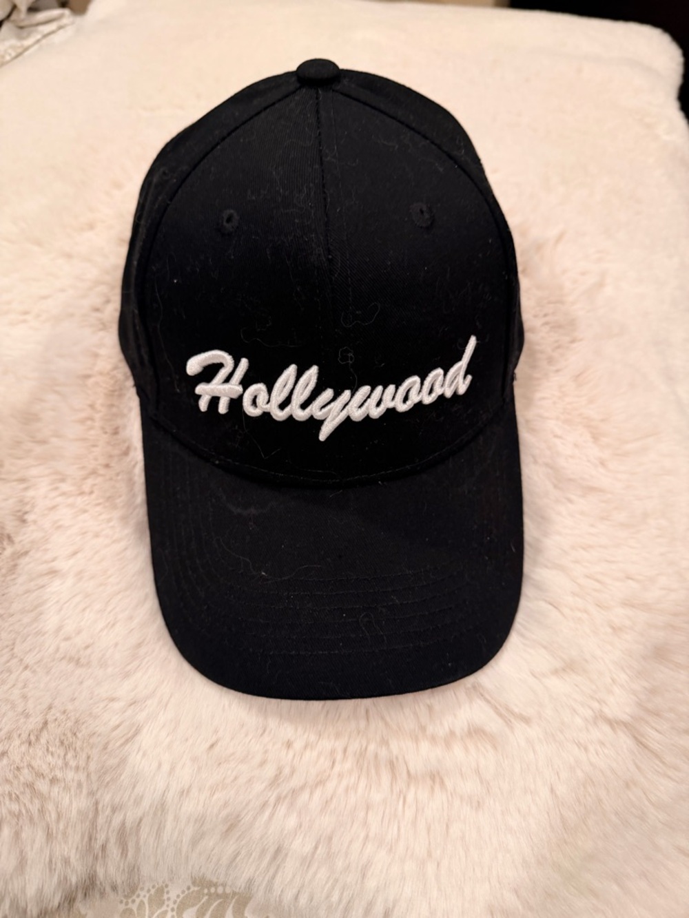 Black Cotton Adjustable Baseball Hat with White Script Detail